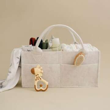 PUTSKA Baby Diaper Caddy Organizer - Nursery Storage Basket for Diaper Station, Baby Basket Shower Gift List and Registry Must-Have, Newborn Essentials, Nursery Decor for Boy or Girl - White, Regular