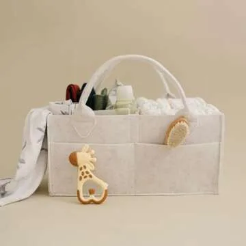 PUTSKA Baby Diaper Caddy Organizer - Nursery Storage Basket for Diaper Station, Baby Basket Shower Gift List and Registry Must-Have, Newborn Essentials, Nursery Decor for Boy or Girl - White, Regular