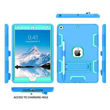 VENINGO iPad 9th Generation Case, iPad 8th Gen Case,iPad 7th Gen Case, iPad 10.2 2021/2020/2019 Case, 3 in 1 Heavy Duty Rugged Shockproof Protective Tablet Cover with Stand Pen Holder, Blue/Green