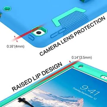 VENINGO iPad 9th Generation Case, iPad 8th Gen Case,iPad 7th Gen Case, iPad 10.2 2021/2020/2019 Case, 3 in 1 Heavy Duty Rugged Shockproof Protective Tablet Cover with Stand Pen Holder, Blue/Green