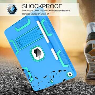 VENINGO iPad 9th Generation Case, iPad 8th Gen Case,iPad 7th Gen Case, iPad 10.2 2021/2020/2019 Case, 3 in 1 Heavy Duty Rugged Shockproof Protective Tablet Cover with Stand Pen Holder, Blue/Green