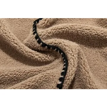 Cicy Bell Womens Sherpa Fleece Jacket Casual Collar V Neck Fuzzy Coats Contrast Trims Open Front Winter Outwear