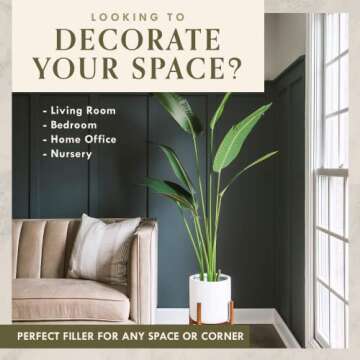 FOREVER LEAF 5 Feet Bird of Paradise Artificial Plant, Includes Black Planter, Realistic Banana Shap...