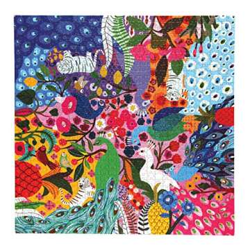 eeBoo: Piece and Love Peacock Garden 1000-piece Square Adult Jigsaw Puzzle, Jigsaw Puzzle for Adults and Families, Includes Glossy, Sturdy Pieces and Minimal Puzzle Dust