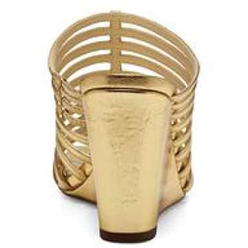 Jessica Simpson Arriya Women's Metallic Faux Leather Caged Wedge Sandals Gold 9