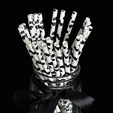 Shukii 100pcs Biodegradable Paper Straws Coffee Stirrers Drinking for Bubble Tea Juice Birthday Paper Drinking Party Weddings Baby Showers Supplies (Cow printed, 100pcs)