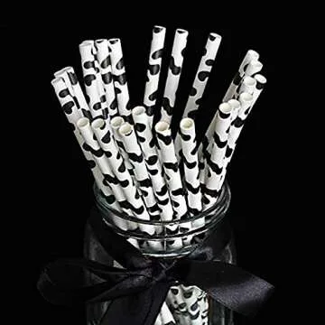 Shukii 100pcs Biodegradable Paper Straws Coffee Stirrers Drinking for Bubble Tea Juice Birthday Paper Drinking Party Weddings Baby Showers Supplies (Cow printed, 100pcs)