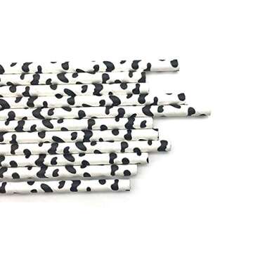 Shukii 100pcs Biodegradable Paper Straws Coffee Stirrers Drinking for Bubble Tea Juice Birthday Paper Drinking Party Weddings Baby Showers Supplies (Cow printed, 100pcs)