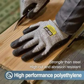DEX FIT Level 5 Cut Resistant Gloves Cru553, 3D-Comfort Fit, Firm Grip, Thin & Lightweight, Touch-Screen Compatible, Durable, Breathable & Cool, Machine Washable; Black Grey M (8) 1 Pair