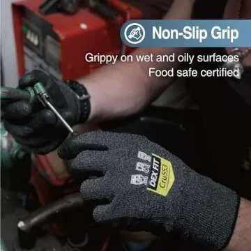 DEX FIT Level 5 Cut Resistant Gloves Cru553, 3D-Comfort Fit, Firm Grip, Thin & Lightweight, Touch-Screen Compatible, Durable, Breathable & Cool, Machine Washable; Black Grey M (8) 1 Pair