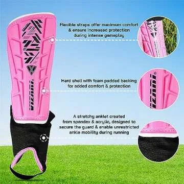 Vizari Malaga Soccer Shin Guard for Kids| Youth Soccer Shin Guard | Lightweight and Breathable Child Calf Protective Gear Soccer Equipment | Pink | X - Small