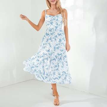 Women's Floral Maxi Dress Cottagecore Dress Summer Vintage Square Neck Split Boho Dress Midi Sundres...
