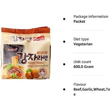 Samyang Ramen Korean Noodles, Variety Selection (삼양 라면) (Potato Ramen, 5 Pack), 4.23 Ounce