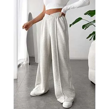 COZYEASE Women's High Waist Asymmetrical Wide Leg Sweatpants Drop Waist Casual Baggy Pants Long Length Trousers Grey M