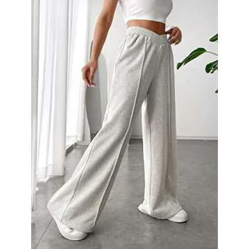 COZYEASE Women's High Waist Asymmetrical Wide Leg Sweatpants Drop Waist Casual Baggy Pants Long Length Trousers Grey M