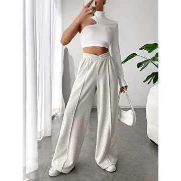 COZYEASE Women's High Waist Asymmetrical Wide Leg Sweatpants Drop Waist Casual Baggy Pants Long Length Trousers Grey M