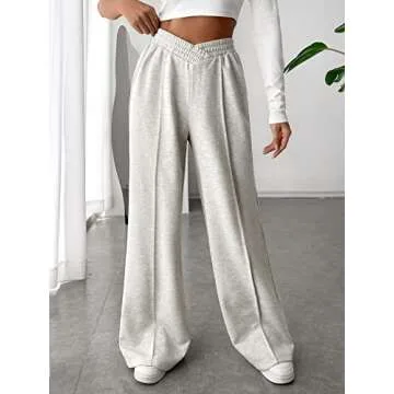 COZYEASE Women's High Waist Asymmetrical Wide Leg Sweatpants Drop Waist Casual Baggy Pants Long Length Trousers Grey M