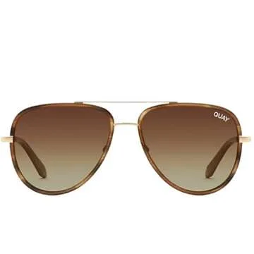 Quay Australia All In Mini Tortoise Gold/Brown Polarized Aviator Sunglasses Gold Frame 49mm
