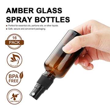 Maredash Amber Glass Spray Bottles - 16 Pack Essential Oil Storage