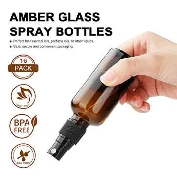 Maredash Amber Glass Spray Bottles - 16 Pack Essential Oil Storage