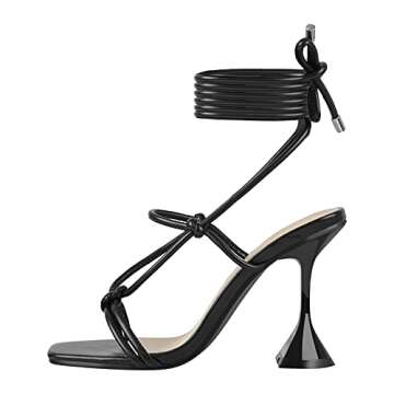 MissHeel Tie Up Heels Black Sexy Strappy Sandals Heels Square Toe Lace up Heels Chunky Sandles for Women Dressy Heels Gladiator High Heels Party Dancing Size 7