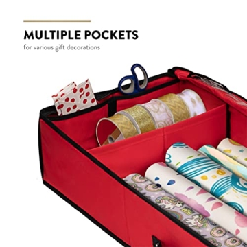 Durable Christmas Wrapping Paper Storage Bag with Pockets