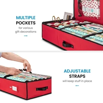 Durable Christmas Wrapping Paper Storage Bag with Pockets