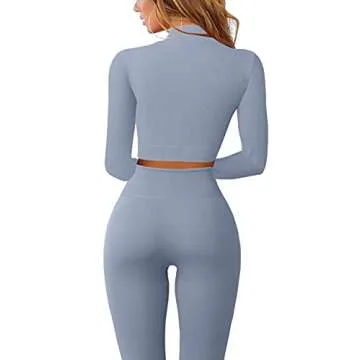 QINSEN Workout Shirts For Women Long Sleeve Zipper Front Yoga Crop Tops + High Waist Leggings GMY Fi...