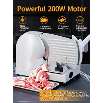 200W Electric Food Slicer with Adjustable Thickness and Blades