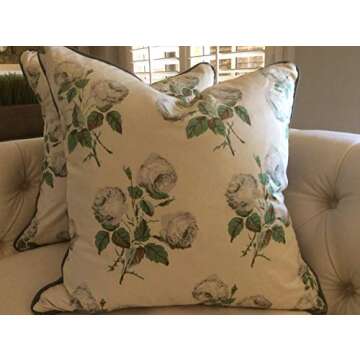 Flowershave357 Colefax and Fowler Classic Bowood Floral Pillow Cover in Soft Grey Green on Ecru Cott...