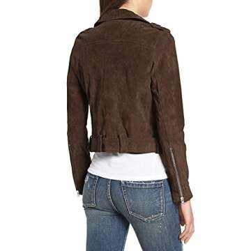ROSKIKI Womens Faux Suede Soft Long Sleeve Moto Biker Coat Jacket Outwear Brown M