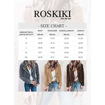 ROSKIKI Womens Faux Suede Soft Long Sleeve Moto Biker Coat Jacket Outwear Brown M