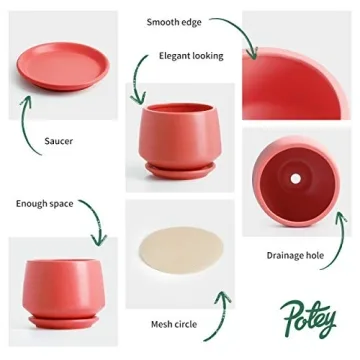POTEY 5.9" Matte Coral Ceramic Plant Pot with Drainage Hole
