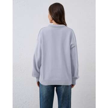 ICOBID Women's Oversized U Neck Pullover Sweater Long Sleeve Knitted Sweater Chunky Trendy Fall Winter Sweater Tops Light Grey