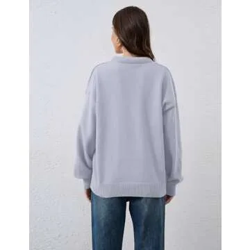 ICOBID Women's Oversized U Neck Pullover Sweater Long Sleeve Knitted Sweater Chunky Trendy Fall Winter Sweater Tops Light Grey