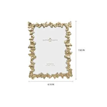 GIFTY GIFTY Gold Butterfly Photo Frame / 5x7 In | For Tabletop Display | Perfect for Home Decor, Wedding, Vacation, Graduation, Or Any Milestone Photos (Gold)