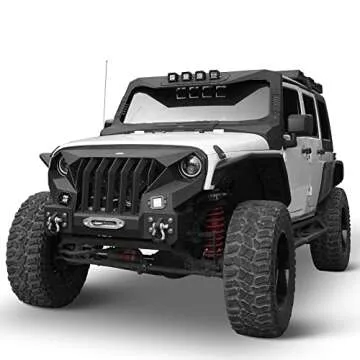 Hooke Road Mad Max Windshield Frame Cover Roof Sun Visor Cowl Body Armor for 2007-2018 Jeep Wrangler JK & Unlimited Include 4 LED Light Pods