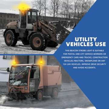 PKINGLAKE 1-Pcs Amber LED Beacon Lights 12-24V Warning Safety Flashing Emergency Roadside Strobe Mini Light Bar with Magnetic Base for Snow Plow Truck Construction Vehicles Forklift Tractor Golf Carts