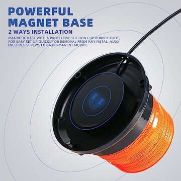 PKINGLAKE 1-Pcs Amber LED Beacon Lights 12-24V Warning Safety Flashing Emergency Roadside Strobe Mini Light Bar with Magnetic Base for Snow Plow Truck Construction Vehicles Forklift Tractor Golf Carts