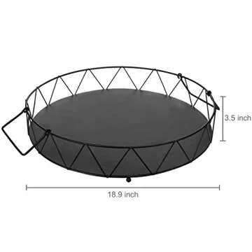 MyGift 19 Inch Round Modern Matte Black Metal Decorative Serving Tray, Coffee Table Centerpiece Base with Triangular Openwork Wire Pattern Frame and Handles