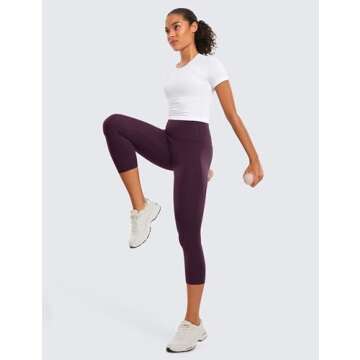 CRZ YOGA Womens Butterluxe Workout Capri Leggings with Pockets 21 Inches - High Waisted Gym Athletic Crop Yoga Deep Purple Small