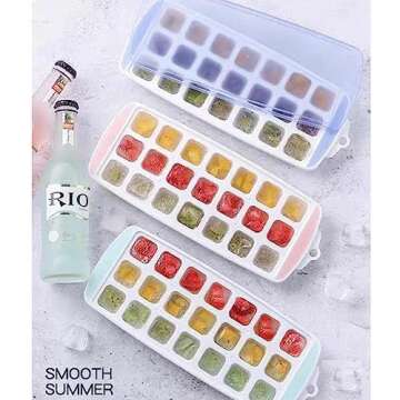 Small Ice Cube Trays with Lid for Freezer,Mini Ice Cube Trays for Freezer with Lid,Silicone Ice Cube...