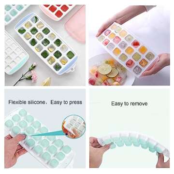 Small Ice Cube Trays with Lid for Freezer,Mini Ice Cube Trays for Freezer with Lid,Silicone Ice Cube Trays,Tiny Ice Cube Trays for Freezer,BPA Free,Easy to Remove and Perfect Cube Size
