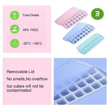 Small Ice Cube Trays with Lid for Freezer,Mini Ice Cube Trays for Freezer with Lid,Silicone Ice Cube Trays,Tiny Ice Cube Trays for Freezer,BPA Free,Easy to Remove and Perfect Cube Size
