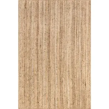 nuLOOM 8x10 Rigo Jute Hand Woven Area Rug, Natural, Solid Farmhouse Design, Natural Fiber, For Bedroom, Living Room, Dining Room, Hallway, Office, Kitchen, Entryway