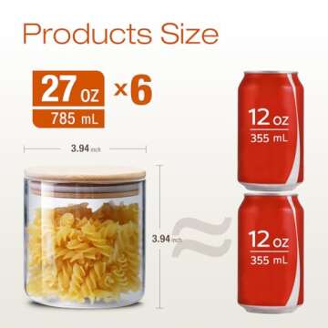 HomArtist Glass Jars with Bamboo Lids 27 FL OZ [Set of 6], Glass Canisters with Airtight Lids, Glass...
