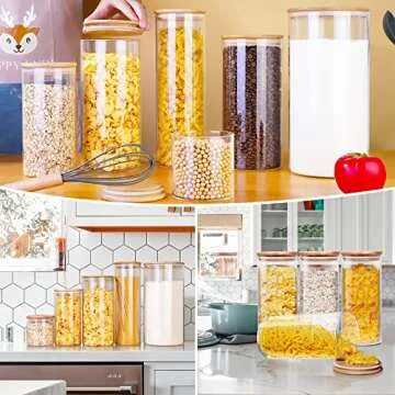 HomArtist Glass Jars with Bamboo Lids 27 FL OZ [Set of 6], Glass Canisters with Airtight Lids, Glass Food Storage Containers for Coffee, Sugar,Tea, Candies, Cookies,Best for Kitchen & Pantry