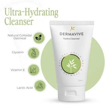Dermavive Hydra Cleanser – Gentle Soap-Free Face Wash with Colloidal Oatmeal and Vitamin E for Sensitive & Dry Skin – Hydrating, Moisturizing Facial Cleanser for All Skin Types – 120ml / 4.05 Oz