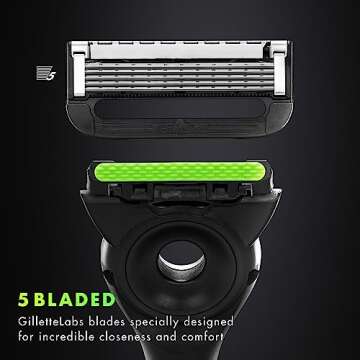 GilletteLabs with Exfoliating Bar by Gillette Mens Razor, 5 Bladed Razor, Closeness and Comfort, Includes Travel Case and Razor Stand, Handle + 3 Blade Refills