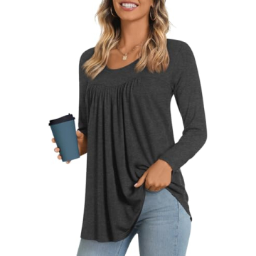 LONGYUAN Women's Dark Grey Long Sleeve Casual Tunic Tee